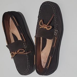 LANDS END 7.5B Brown Suede Boat Shoes  Dark Academia Fall Flats Loafers 7.5B